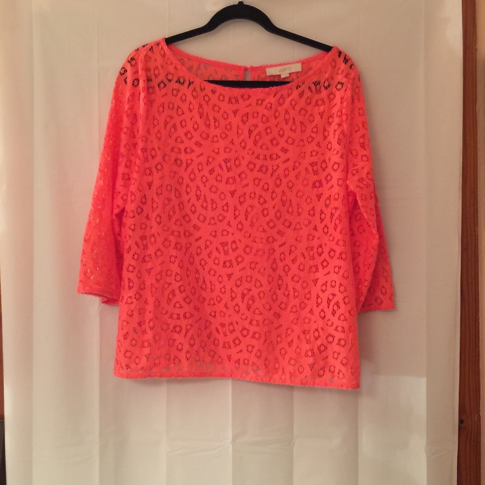 Loft ladies crocheted shirt sz large peach